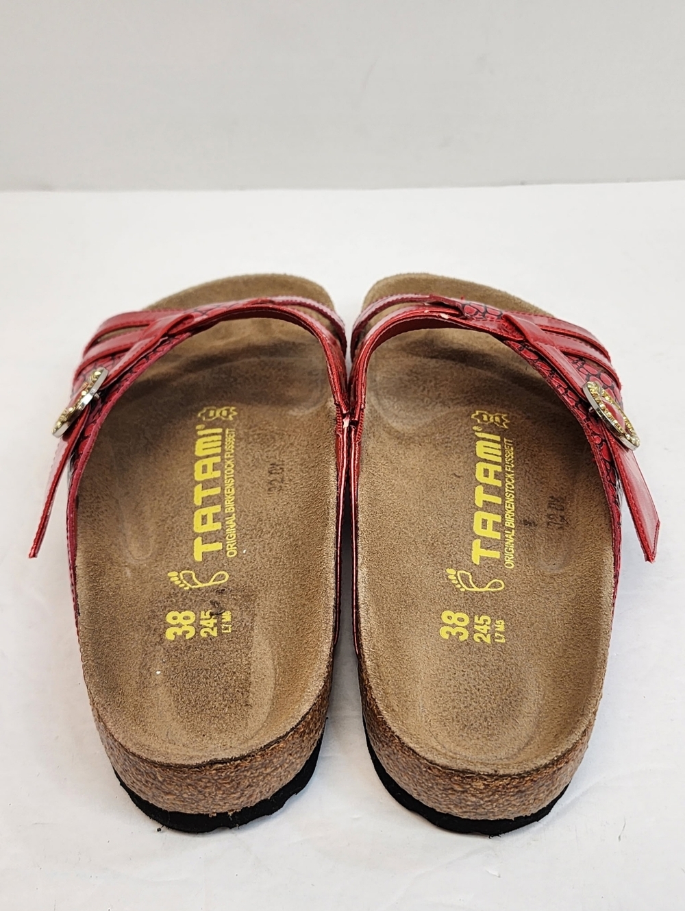 Birkenstock Tatami Red Metallic Snake Print Comfort Sandals Size EU 38 US 7 - Picture 4 of 8